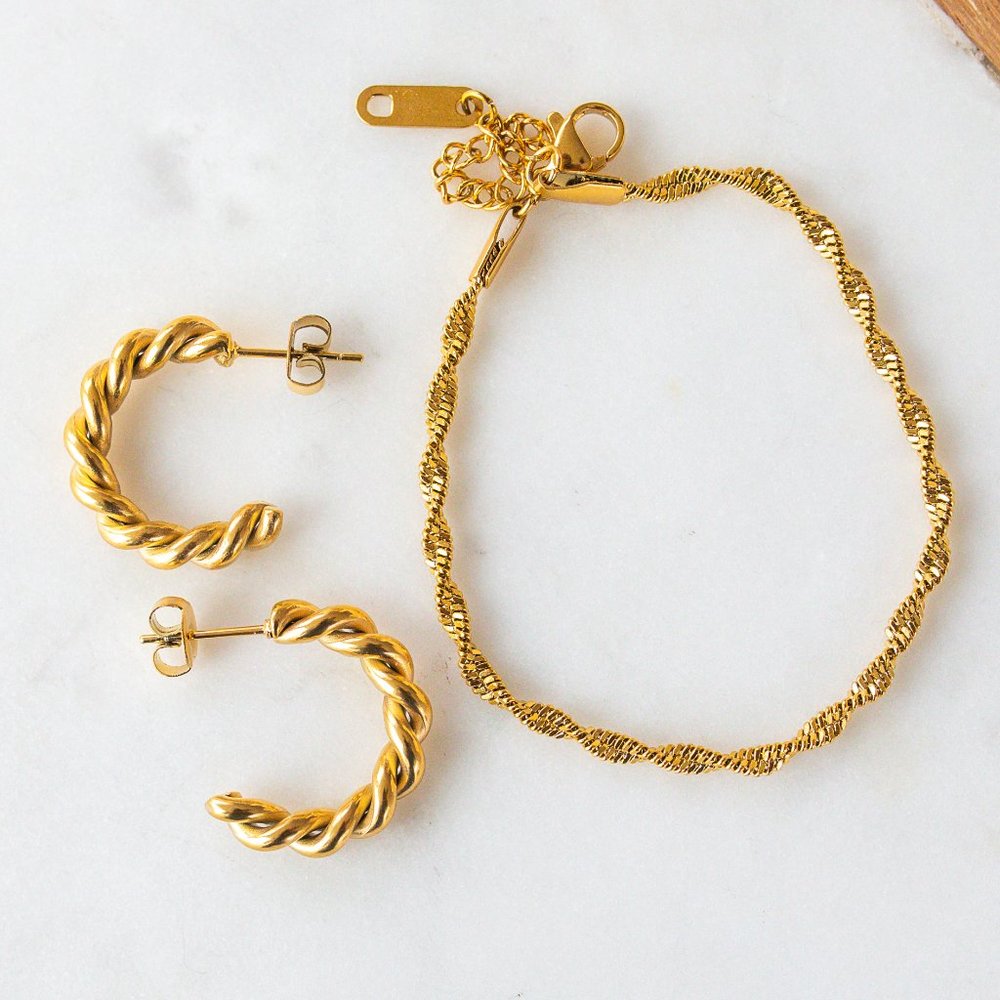 Gold Twist Hoops Waterproof 18K simple dainty earrings lightweight gift for her